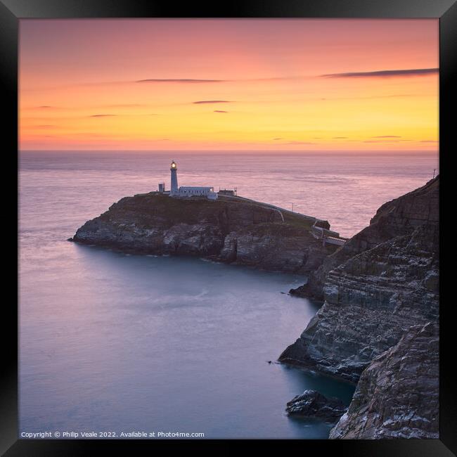 South Stack Lighthouse Anglesey, Golden Twilight. Framed Print by Philip Veale