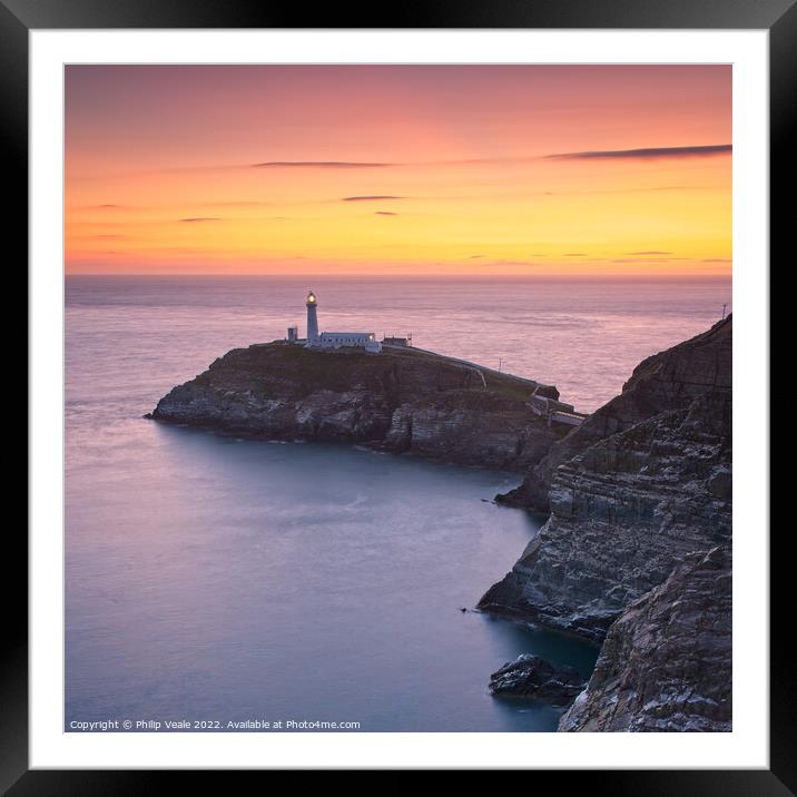 South Stack Lighthouse Anglesey, Golden Twilight. Framed Mounted Print by Philip Veale