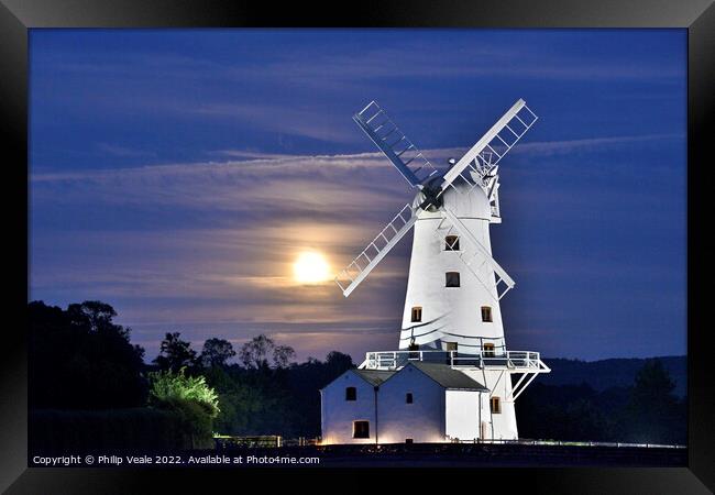 Llancayo Windmill under Supermoon's Radiance. Framed Print by Philip Veale