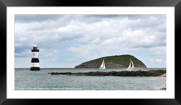 Penmon Lighthouse and Racing Sailboats. Framed Mounted Print by Philip Veale