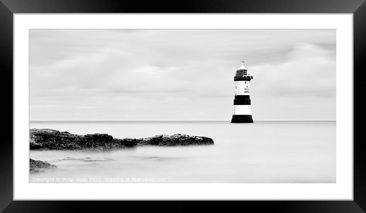 Penmon / Trwyn Du Lighthouse Black and White. Framed Mounted Print by Philip Veale