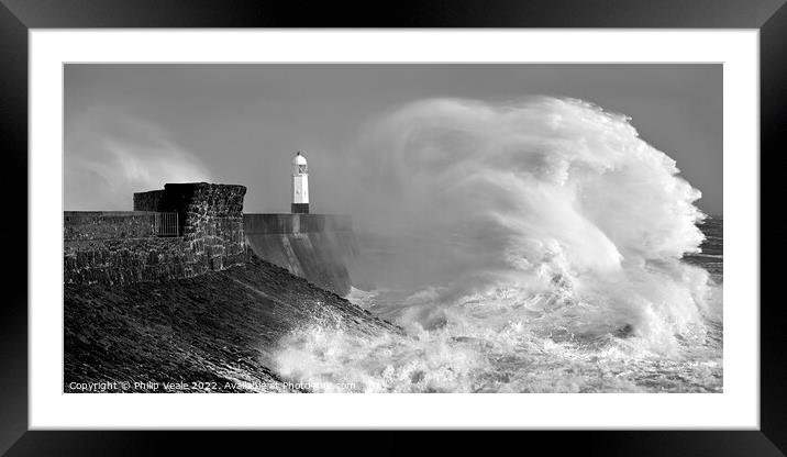 Porthcawl Lighthouse Against Freya's Fury Framed Mounted Print by Philip Veale