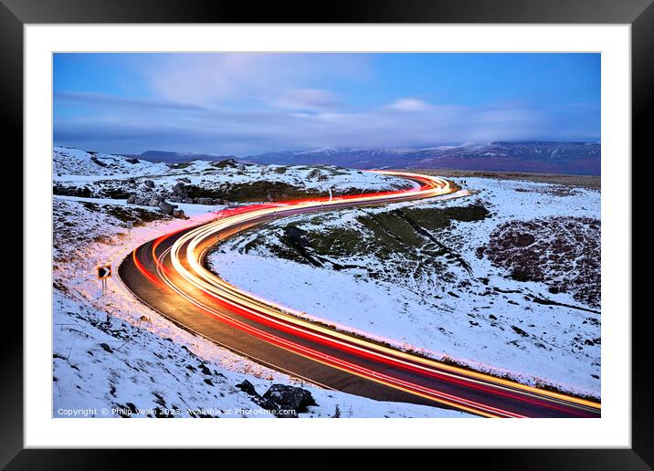 Llangynidr Moors winter night driving Framed Mounted Print by Philip Veale