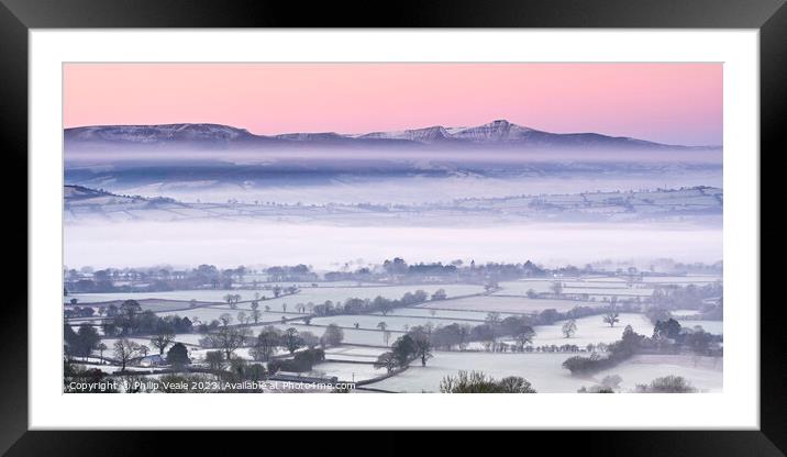 Bannau Brycheiniog Winter Dawn. Framed Mounted Print by Philip Veale