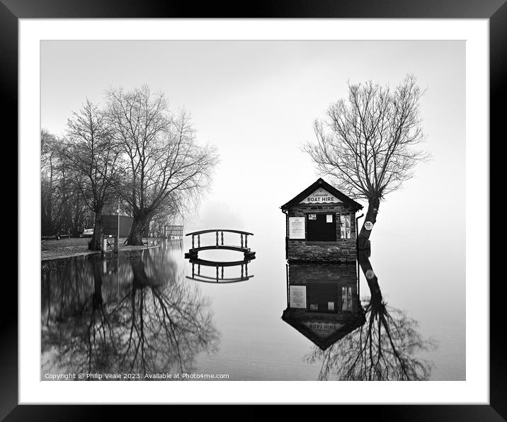 Llangorse Lake Boathouse Reflection in Monochrome. Framed Mounted Print by Philip Veale