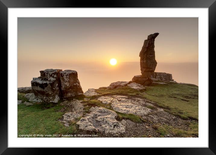 Lonely Shepherd with a mist covered sunrise.  Framed Mounted Print by Philip Veale