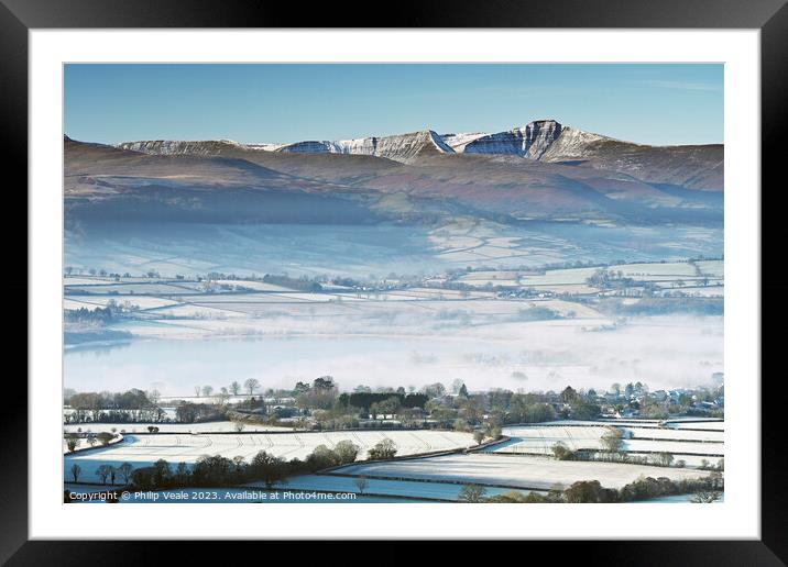 Brecon Beacons and Llangorse Lake on a Winter Day. Framed Mounted Print by Philip Veale