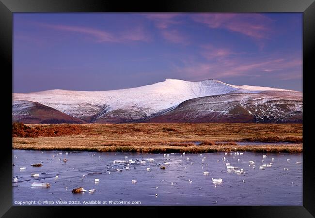 Brecon Beacons Winter Sunset. Framed Print by Philip Veale