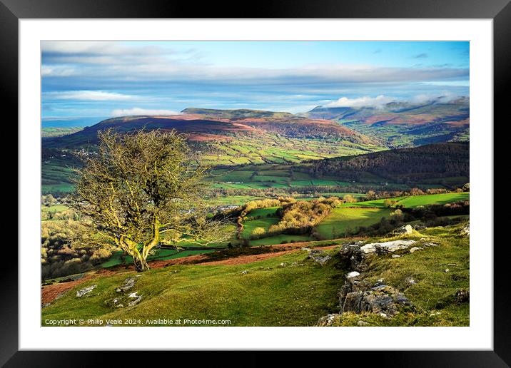 Black Mountains at dawn from the Moors. Framed Mounted Print by Philip Veale