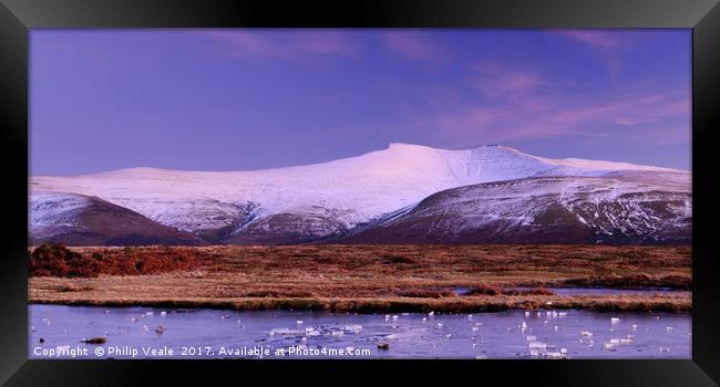 Pen y Fan and Corn Du Peaks at Sunset. Framed Print by Philip Veale