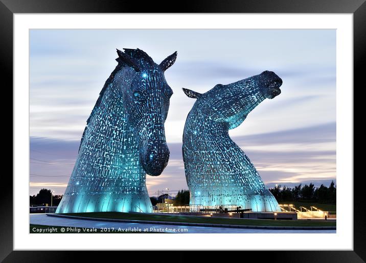 Kelpies at Sunset in Blue. Framed Mounted Print by Philip Veale