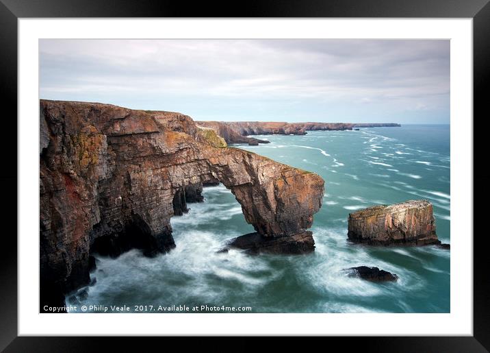 Green Bridge, Pembrokeshire at Sunset. Framed Mounted Print by Philip Veale