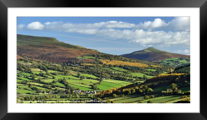 Pen Cerrig-calch and Sugar Loaf in Autumn. Framed Mounted Print by Philip Veale