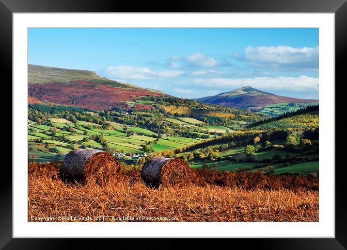 Sugar Loaf and Pen Cerrig Calch in Autumn. Framed Mounted Print by Philip Veale