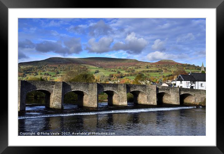 Crickhowell Bridge and Table Mountain in Autumn. Framed Mounted Print by Philip Veale