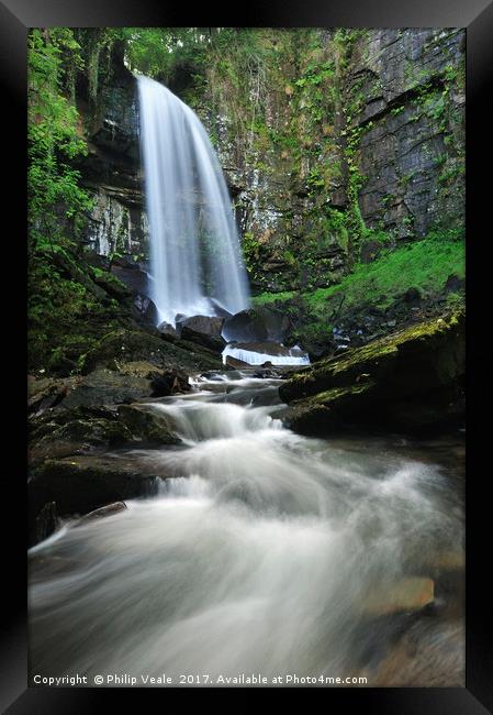 Melin Court Waterfall's Spectacular Plunge. Framed Print by Philip Veale