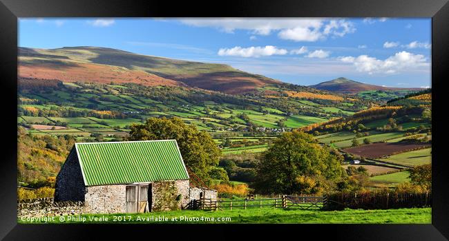 Sugarloaf and Pen Cerrig Calch Early Autumn. Framed Print by Philip Veale