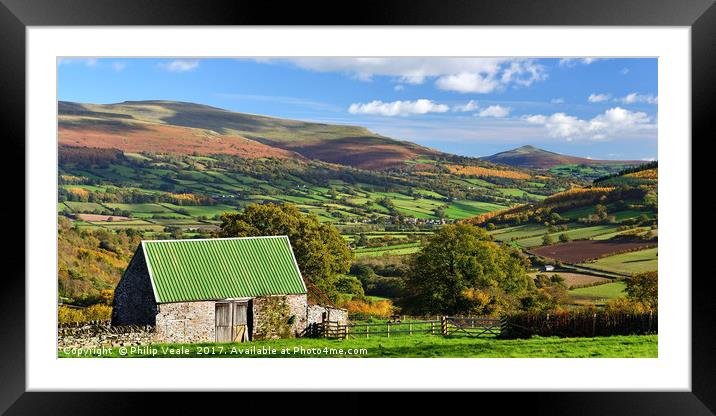 Sugarloaf and Pen Cerrig Calch Early Autumn. Framed Mounted Print by Philip Veale