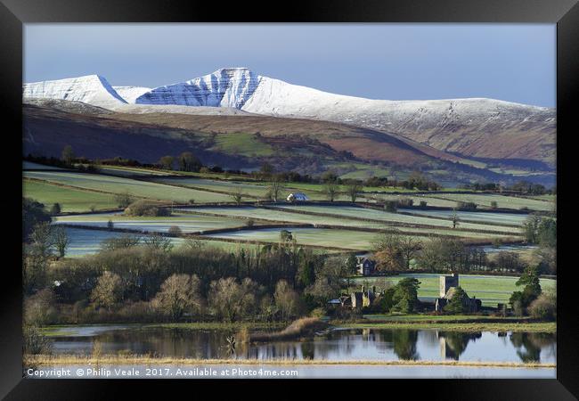 Pen y Fan and Cribyn's Snowy Peaks. Framed Print by Philip Veale