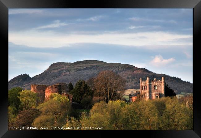 Abergavenny Castle and Skirrid Mountain at Dusk. Framed Print by Philip Veale