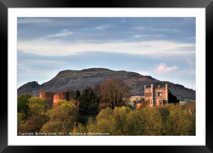 Abergavenny Castle and Skirrid Mountain at Dusk. Framed Mounted Print by Philip Veale