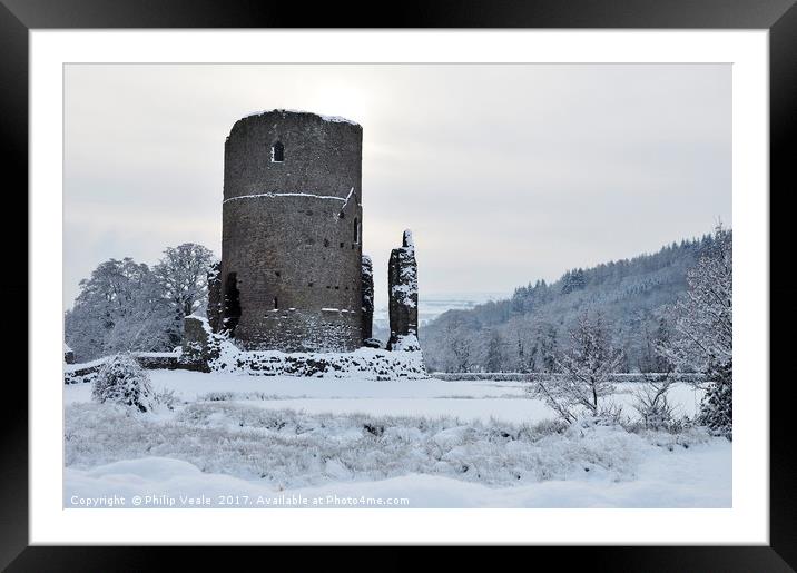 Tretower Castle Winter Wonderland. Framed Mounted Print by Philip Veale