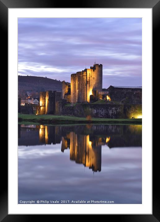 Caerphilly Castle Luminescent Dawn. Framed Mounted Print by Philip Veale