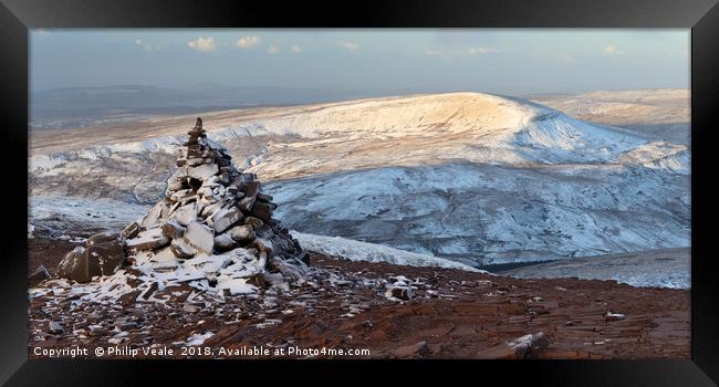 Fan Fawr's Snow Covered Peak. Framed Print by Philip Veale