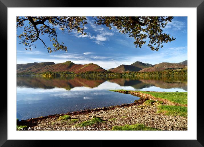 Derwent Water & Catbells Autumn Reflection. Framed Mounted Print by Philip Veale