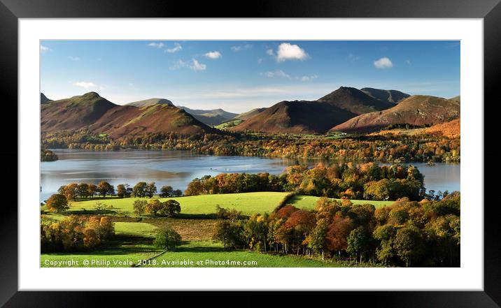 Derwent Water in Autumn Splendour. Framed Mounted Print by Philip Veale