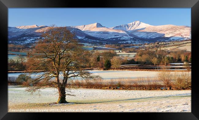 Brecon Beacons covered in a dusting of snow. Framed Print by Philip Veale