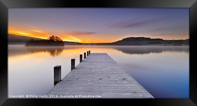 Frost-Kissed Dawn at Llangorse Lake Panoramic. Framed Print by Philip Veale