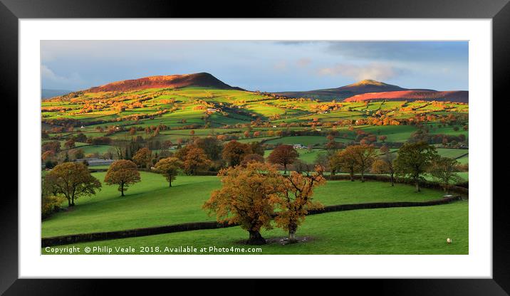 Skirrid and Sugar Loaf in Autumn's First Light. Framed Mounted Print by Philip Veale