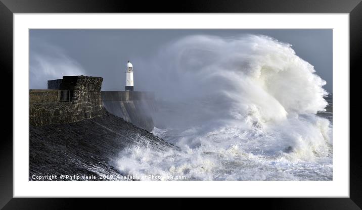 Porthcawl Lighthouse and the Face of Storm Freya. Framed Mounted Print by Philip Veale