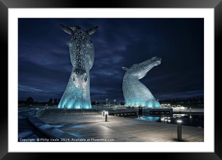 Kelpies at Midnight. Framed Mounted Print by Philip Veale