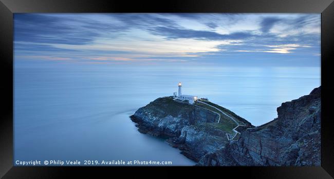 South Stack Lighthouse in the Blue Hour. Framed Print by Philip Veale