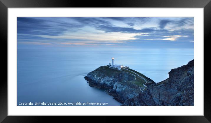 South Stack Lighthouse in the Blue Hour. Framed Mounted Print by Philip Veale