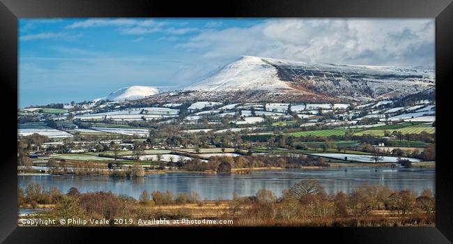 Llangorse Lake and Mynydd Troed in Winter. Framed Print by Philip Veale