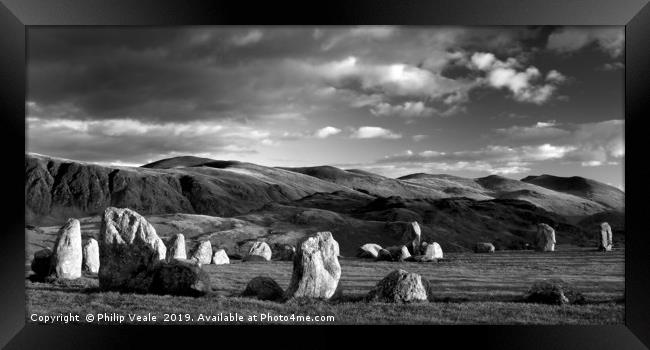 Castlerigg Stone Circle Keswick at Sundown. Framed Print by Philip Veale