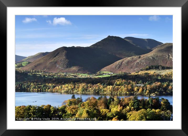 Derwent Water and Grisdale Pike in Autumn Colours. Framed Mounted Print by Philip Veale