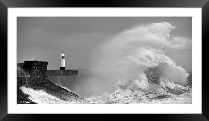 Porthcawl Lighthouse Amidst Winter Fury. Framed Mounted Print by Philip Veale