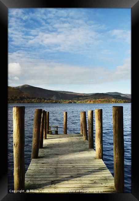 Derwent Water Jetty at Dawn. Framed Print by Philip Veale