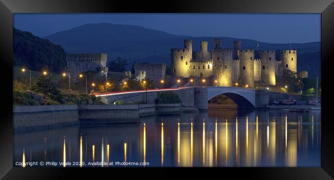 Conwy Castle's Enchanting Night Time Reflection Framed Print by Philip Veale