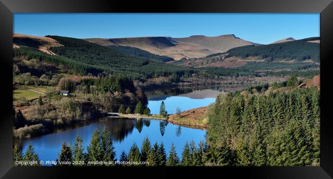 Brecon Beacons and Pentwyn Reservoir Reflection. Framed Print by Philip Veale