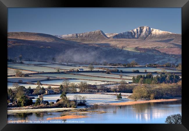 Llangorse Lake and Brecon Beacons as Winter Dawn's Framed Print by Philip Veale
