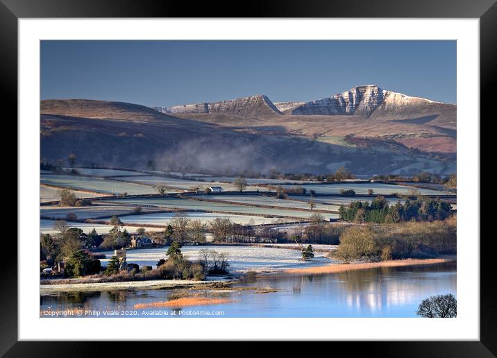 Llangorse Lake and Brecon Beacons as Winter Dawn's Framed Mounted Print by Philip Veale