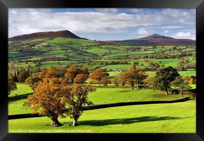 Sugar Loaf and Skirrid in the Shades of Autumn. Framed Print by Philip Veale