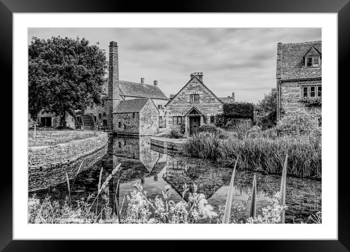 Lower Slaughter Mill, Monochrome Digital Sketch. Framed Mounted Print by Philip Veale