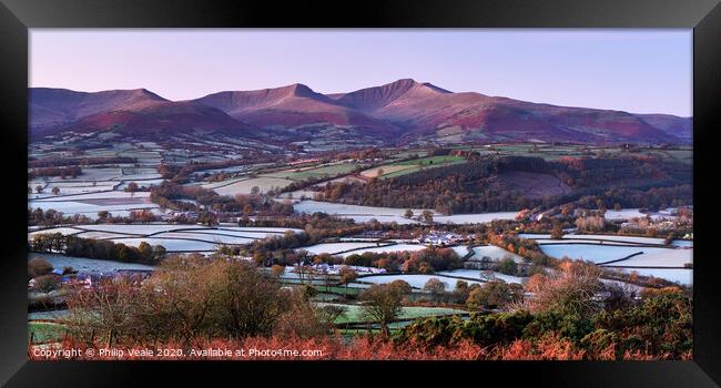 Brecon Beacons awake on a frosty morning. Framed Print by Philip Veale