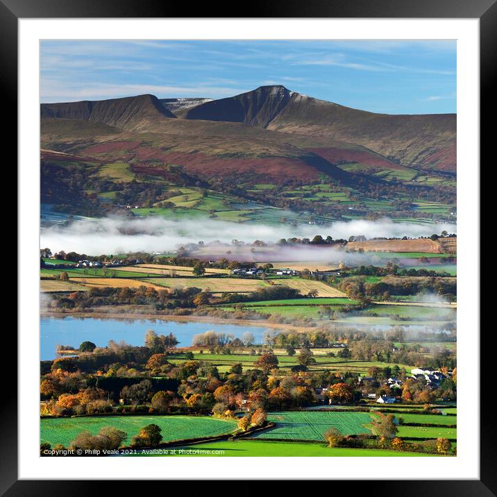 Pen y Fan and Cribyn Autumn's Embrace. Framed Mounted Print by Philip Veale